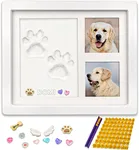 Dog or Cat Pet Paw Print Impression Set with Charms, Paw Print Kit Keepsake Large Clay Area, Premium Wooden Dog Memorial Photo Frame, Personalized Paw Print Gift for Pet Lovers - White
